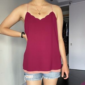 Reversible pink & oxblood red scalloped tank top